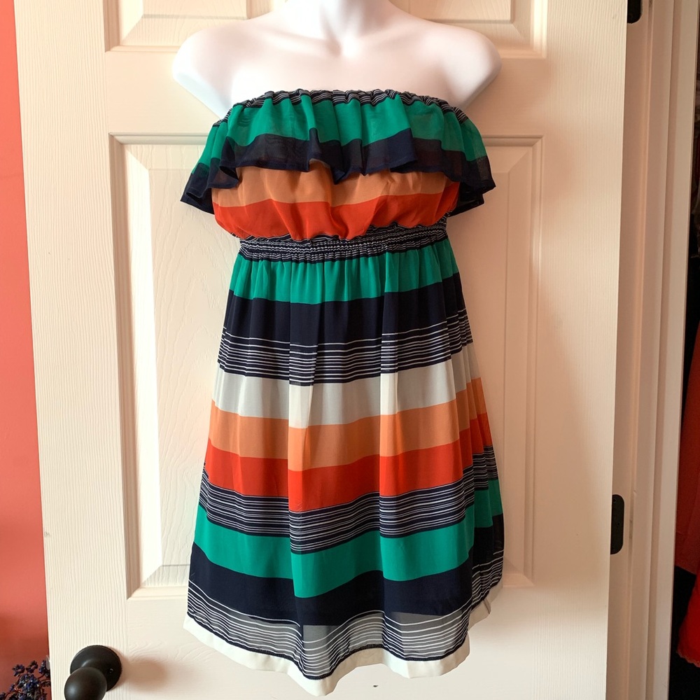 Forever 21 Midi Striped Strapless Flowy Dress